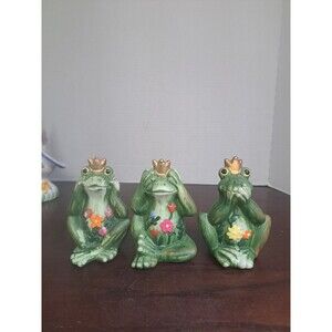 Set Of Hear No Evil, Speak No Evil, See No Evil Terra Cotta Frogs